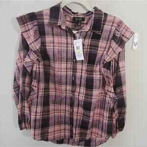 JESSICA SIMPSON plaid ruffled button up‎ shirt med